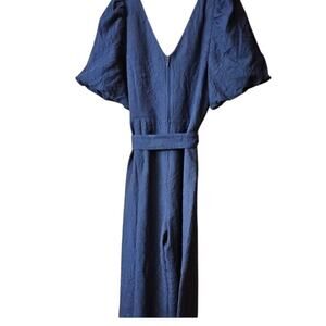 NWT $248 Lily Pulitzer Kirabelle Navy Blue Puff Sleeve V- Neck Jumpsuit Size 12